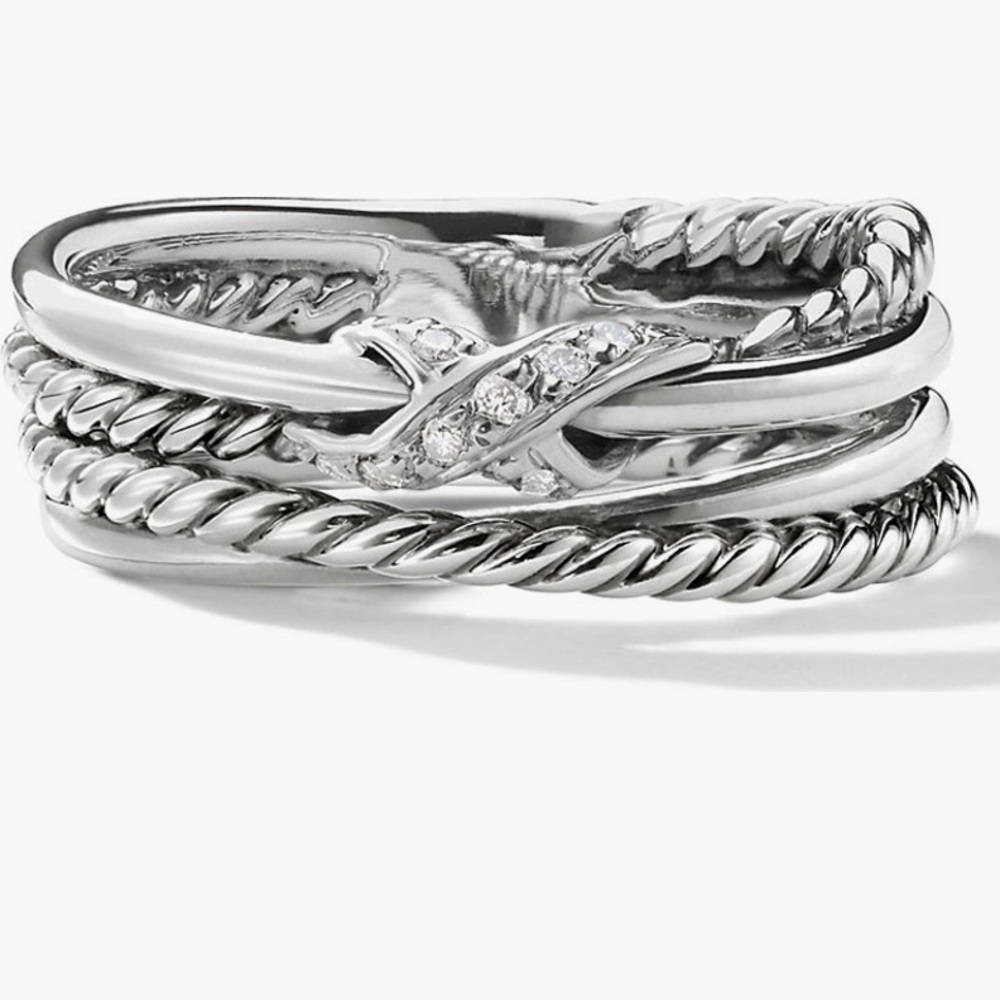 David Yurman Crossover Ring with Diamonds - Size 6.5